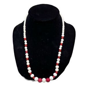 Vintage Red & White Beaded Necklace